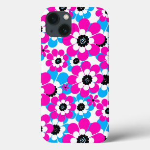 フローラの明るいネオンパターン明るいクリムゾンと青 iPhone 13ケース
