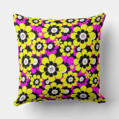 フローラの明るいネオン模様クリムゾンとイエローフロー クッション (裏面)