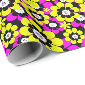 フローラの明るいネオン模様クリムゾンとイエローフロー ラッピングペーパー (ロールコーナー)