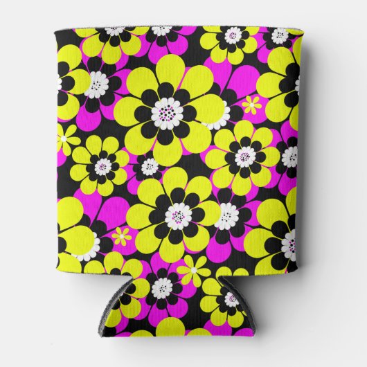 フローラの明るいネオン模様クリムゾンとイエローフロー 缶クーラー (正面)