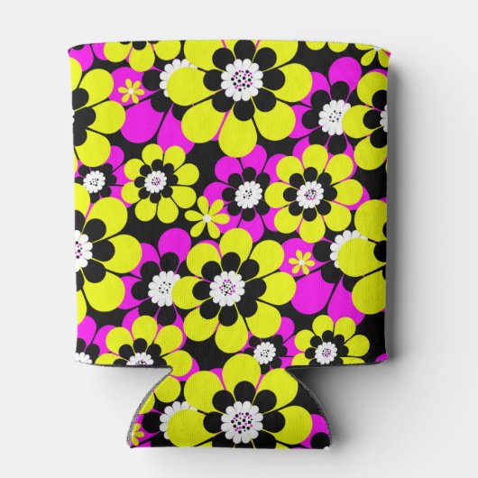 フローラの明るいネオン模様クリムゾンとイエローフロー 缶クーラー (裏面)