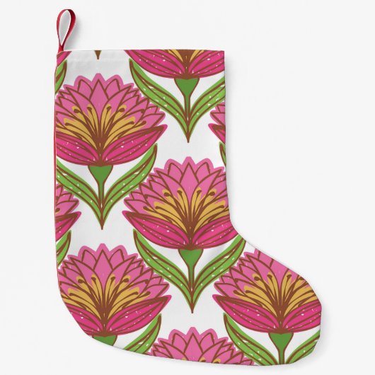 フローラの明るさ：赤い白のヴィンテージ。 スモールクリスマスストッキング (正面)