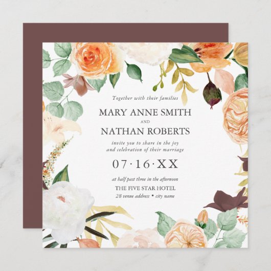 フローラの晩夏の間ずっと結婚に 招待状 (正面/裏面)