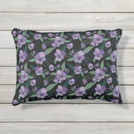 フローラの暗い背景に葉を付けたパンジー アウトドアクッション