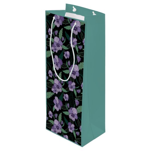 フローラの暗い背景に葉を付けたパンジー ワインギフトバッグ (裏面アングル)