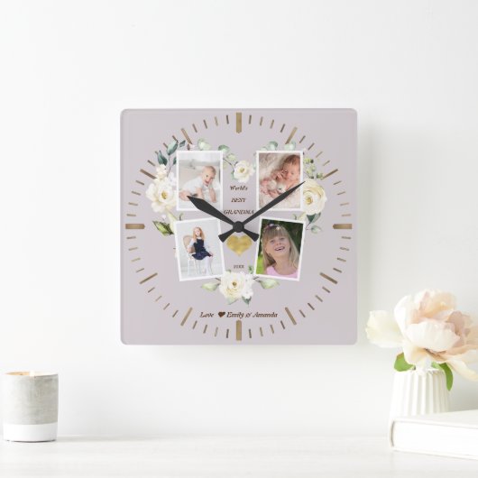 フローラの最高のおばあちゃん母の日 スクエア壁時計 (ホーム)