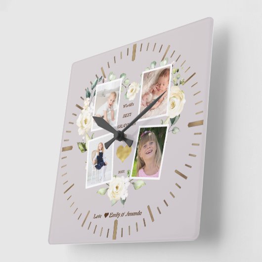 フローラの最高のおばあちゃん母の日 スクエア壁時計 (傾斜)