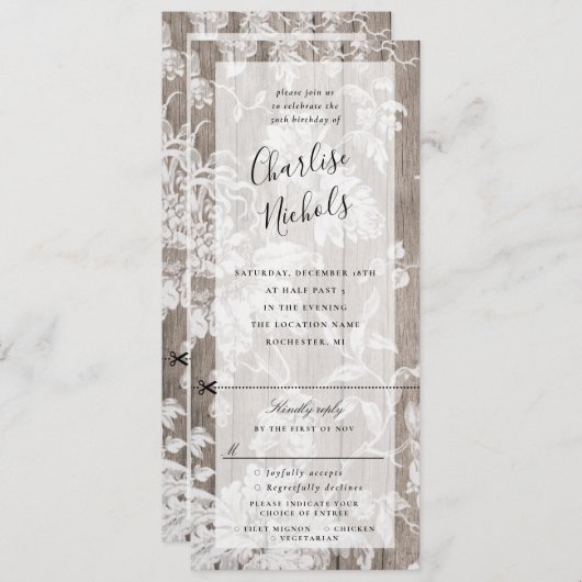 フローラの木素朴の誕生日への招待(rsvp) 招待状 (正面/裏面)