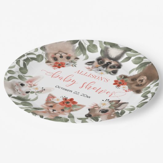 フローラの森の友人の赤ちゃんシャワー ペーパープレート (アングル)