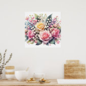 フローラの水の色バラ、谷のユリ ポスター (キッチン)