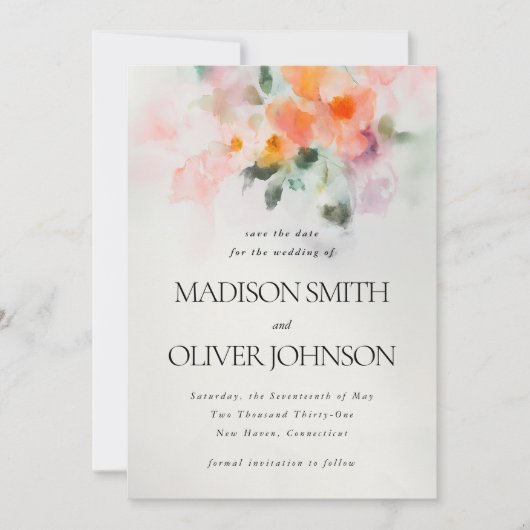 フローラの水の色ロマンエレガントチックなカスタム写真 セーブザデート (正面)