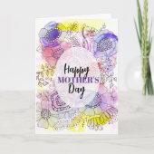 フローラの水彩とインクラインのアートマザーズデイ カード (正面)