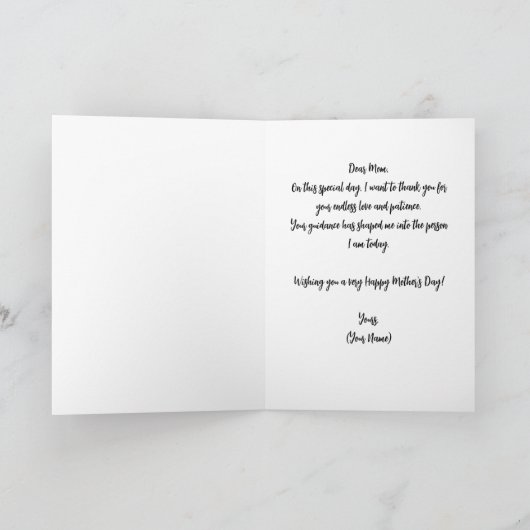 フローラの水彩とインクラインのアートマザーズデイ カード (内部)