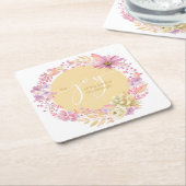 フローラの水彩の喜び スクエアペーパーコースター (アングル)