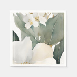 フローラの水彩の葉のイニシャル スタンダードカクテルナプキン