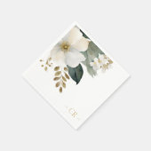 フローラの水彩の葉のイニシャル スタンダードカクテルナプキン (角)
