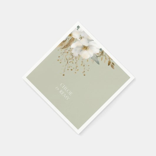 フローラの水彩の葉のセージ緑 スタンダードカクテルナプキン (角)