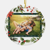 フローラの水彩グリーンリー家族の写真 セラミックオーナメント (正面)