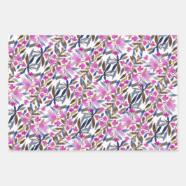フローラの水彩ピンクヴェネチアンブルーシダー ラッピングペーパーシート