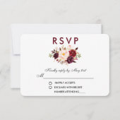 フローラの水彩ブルゴーニュ結婚ーズ 出欠カード (正面)