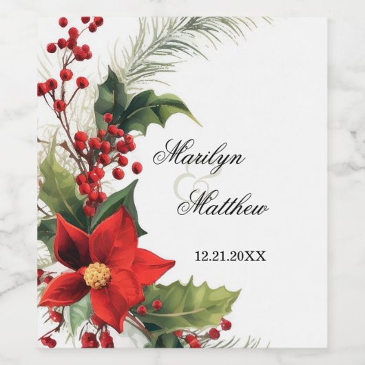 フローラの水彩初めてのクリスマスを一緒に ワインラベル (シングルラベル)