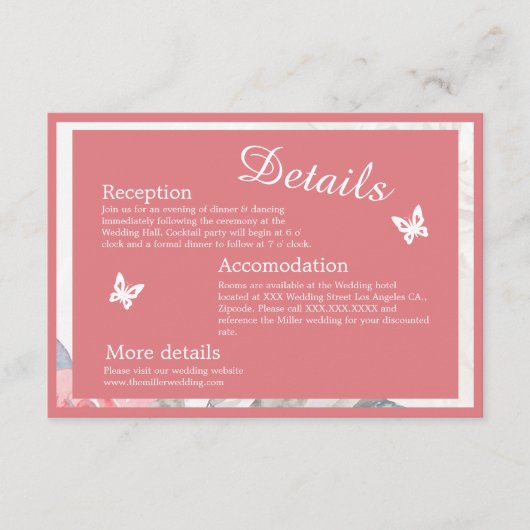 フローラの水彩広花バラ結婚牡丹 エンクロージャーカード (正面)