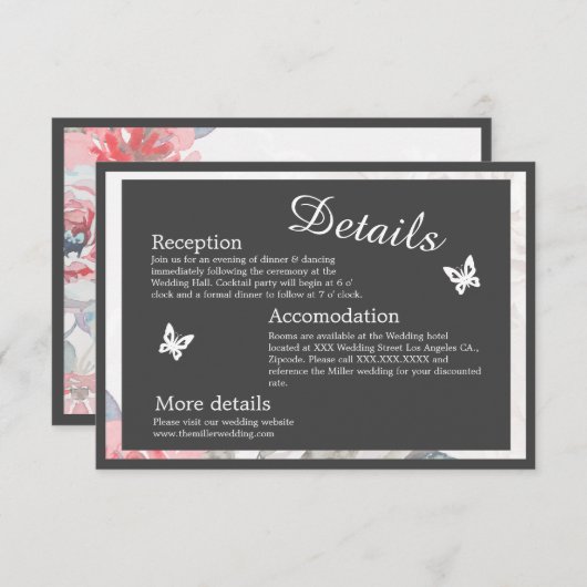 フローラの水彩広花バラ結婚牡丹 エンクロージャーカード (正面/裏面)