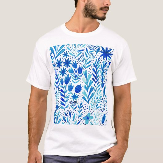 フローラの水彩植物シームレスなテクスチャ Tシャツ (正面)