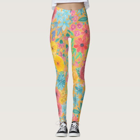 フローラの水彩模様（黄色） レギンス (正面)