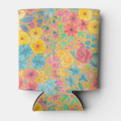 フローラの水彩模様（黄色） 缶クーラー (正面)