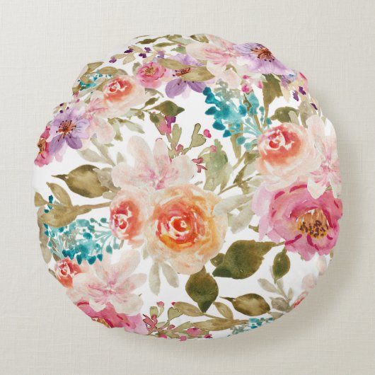 フローラの水彩画 ラウンドクッション (正面)
