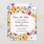 フローラの水彩白の日付を保存 案内状 (正面/裏面)