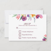 フローラの水彩白RSVPとメニュー 出欠カード (正面)