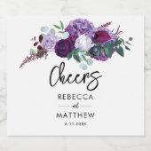 フローラの水彩紫色の結婚スクリプト スパークリングワインラベル (シングルラベル)