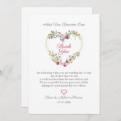 フローラの水色のハート葉とピンクと赤 サンキューカード (正面/裏面)