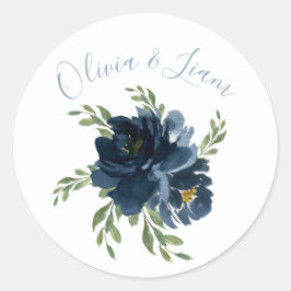 フローラの水色のモダンスクリプトエレガントな結婚式 ラウンドシール