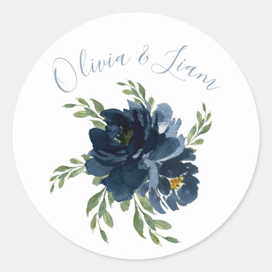 フローラの水色のモダンスクリプトエレガントな結婚式 ラウンドシール (正面)