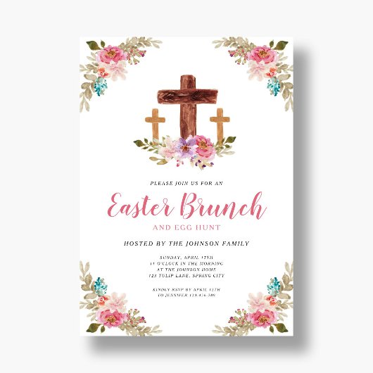 フローラの水色の宗教的なクロスのイースターブランチ 招待状
