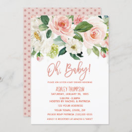 フローラの水色ほこりっぽいピンクの女の子の赤ちゃんシャワー 招待状