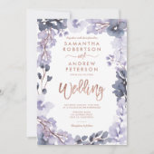 フローラの水色ほこりっぽいラベンダー結婚の写真 招待状 (正面)