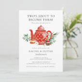 フローラの水色カップルのお茶パーティー赤ちゃんシャワー 招待状 (スタンド正面)