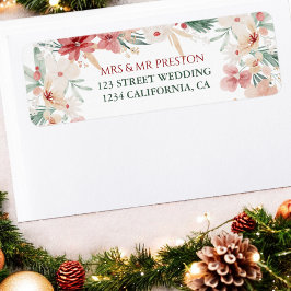 フローラの水色クリスマス素朴冬の結婚式 ラベル