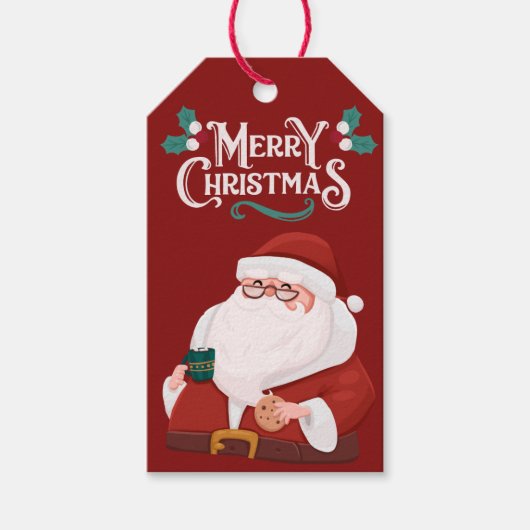 フローラの水色メリークリスマスサンタギフトラベル ギフトタグ (正面)