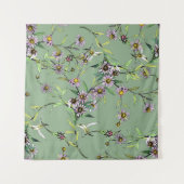 フローラの水色:緑のシームレスなパターン タペストリー (正面(横))