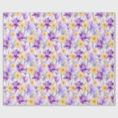 フローラの水色 – 黄色と紫 – ダッフォジル ラッピングペーパー (フラット)