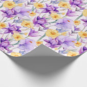 フローラの水色 – 黄色と紫 – ダッフォジル ラッピングペーパー (角)
