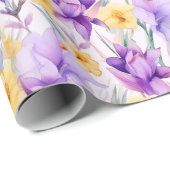 フローラの水色 – 黄色と紫 – ダッフォジル ラッピングペーパー (ロールコーナー)