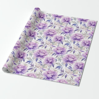 フローラの水色 – lavender purple peonies ラッピングペーパー