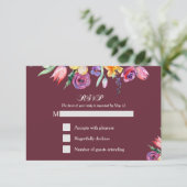 フローラの水色Burgundy RSVPとメニュー 出欠カード (スタンド正面)