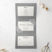 フローラの灰色の三つ折り結婚で一つ 三つ折り招待状 (内部)
